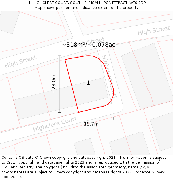 1, HIGHCLERE COURT, SOUTH ELMSALL, PONTEFRACT, WF9 2DP: Plot and title map