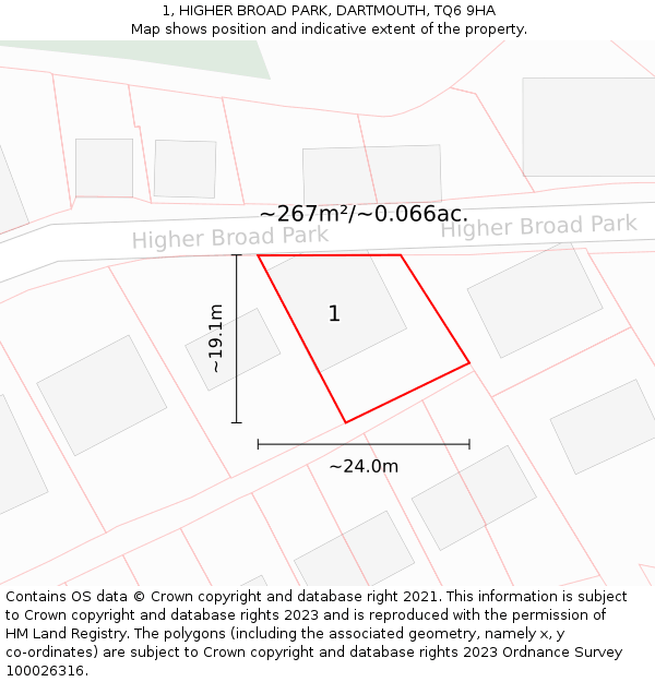 1, HIGHER BROAD PARK, DARTMOUTH, TQ6 9HA: Plot and title map