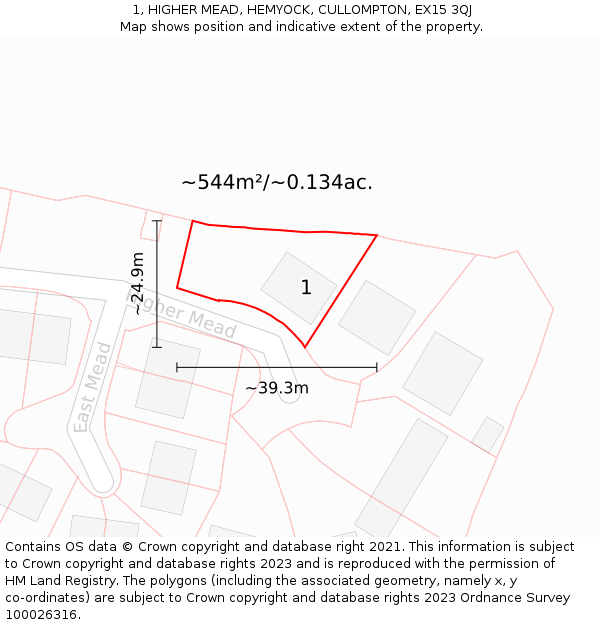 1, HIGHER MEAD, HEMYOCK, CULLOMPTON, EX15 3QJ: Plot and title map