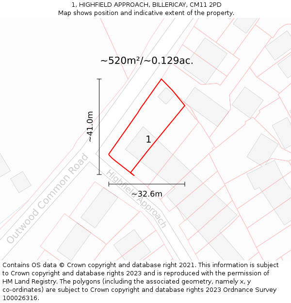 1, HIGHFIELD APPROACH, BILLERICAY, CM11 2PD: Plot and title map