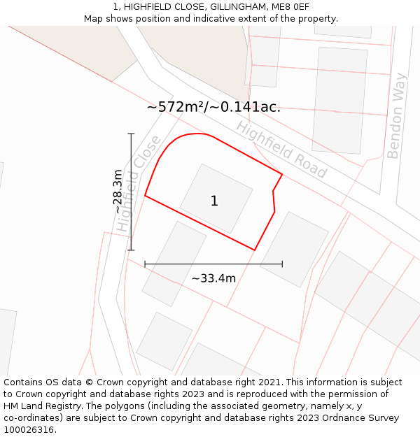 1, HIGHFIELD CLOSE, GILLINGHAM, ME8 0EF: Plot and title map