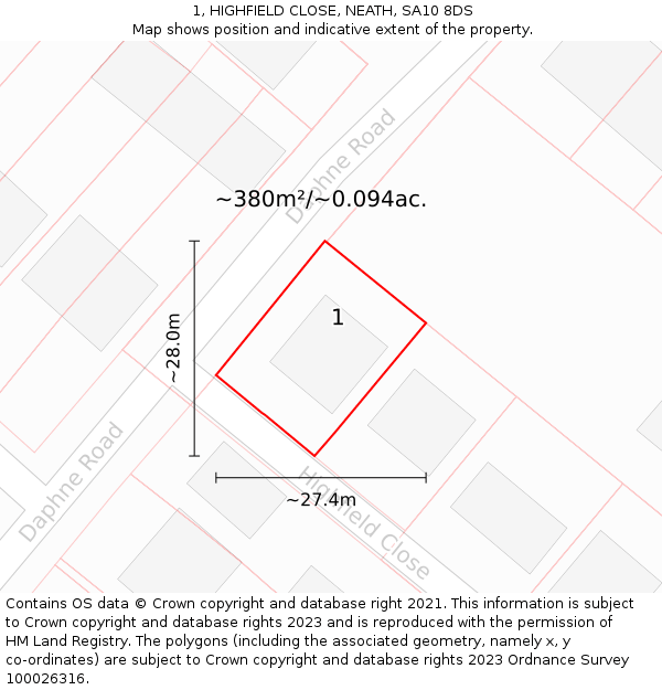 1, HIGHFIELD CLOSE, NEATH, SA10 8DS: Plot and title map