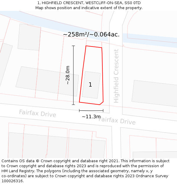 1, HIGHFIELD CRESCENT, WESTCLIFF-ON-SEA, SS0 0TD: Plot and title map