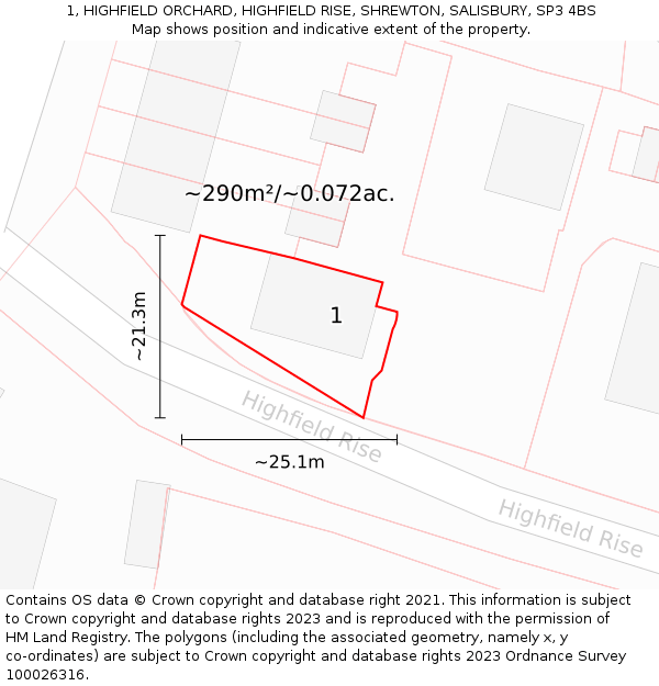 1, HIGHFIELD ORCHARD, HIGHFIELD RISE, SHREWTON, SALISBURY, SP3 4BS: Plot and title map