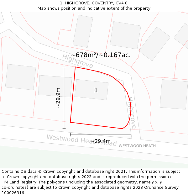 1, HIGHGROVE, COVENTRY, CV4 8JJ: Plot and title map
