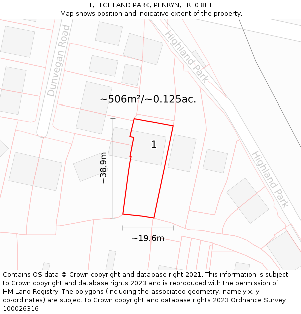 1, HIGHLAND PARK, PENRYN, TR10 8HH: Plot and title map