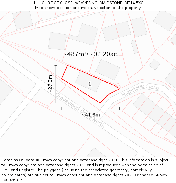 1, HIGHRIDGE CLOSE, WEAVERING, MAIDSTONE, ME14 5XQ: Plot and title map