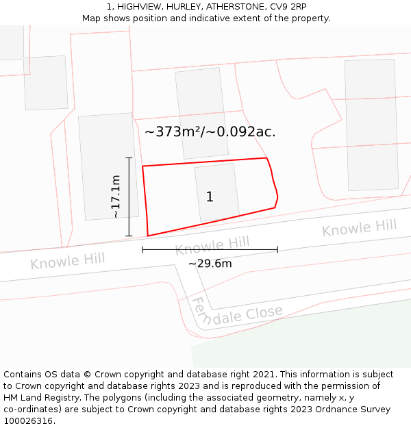 1, HIGHVIEW, HURLEY, ATHERSTONE, CV9 2RP: Plot and title map