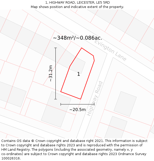 1, HIGHWAY ROAD, LEICESTER, LE5 5RD: Plot and title map