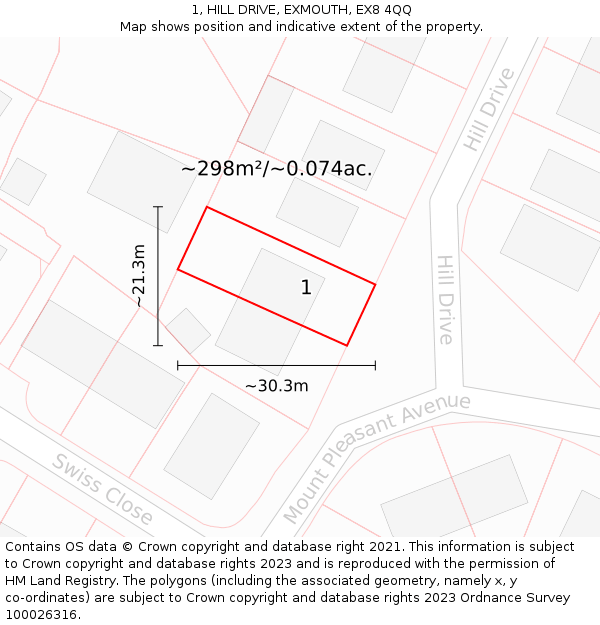 1, HILL DRIVE, EXMOUTH, EX8 4QQ: Plot and title map