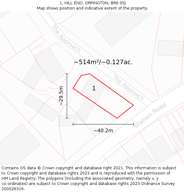 1, HILL END, ORPINGTON, BR6 0SJ: Plot and title map
