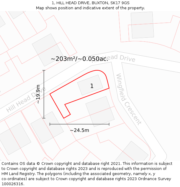 1, HILL HEAD DRIVE, BUXTON, SK17 9GS: Plot and title map
