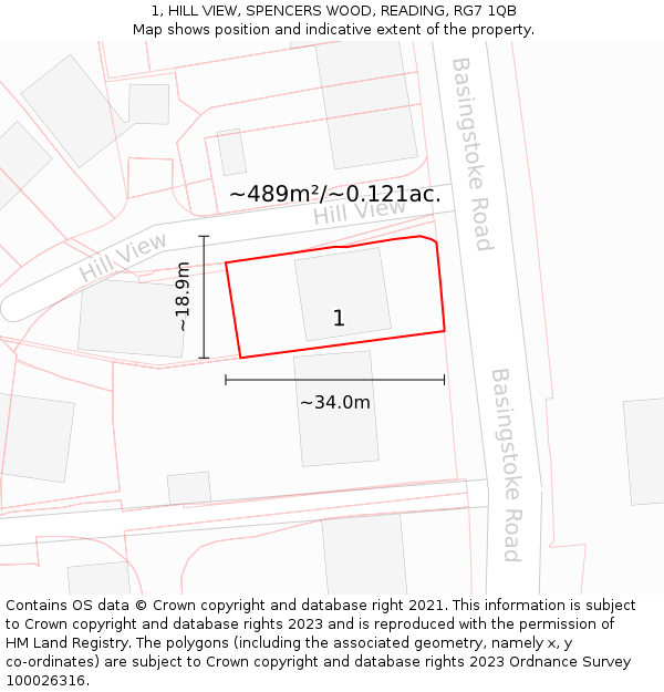 1, HILL VIEW, SPENCERS WOOD, READING, RG7 1QB: Plot and title map