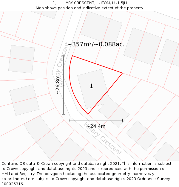 1, HILLARY CRESCENT, LUTON, LU1 5JH: Plot and title map