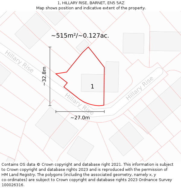 1, HILLARY RISE, BARNET, EN5 5AZ: Plot and title map