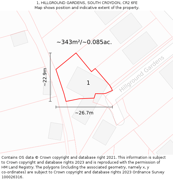 1, HILLGROUND GARDENS, SOUTH CROYDON, CR2 6FE: Plot and title map