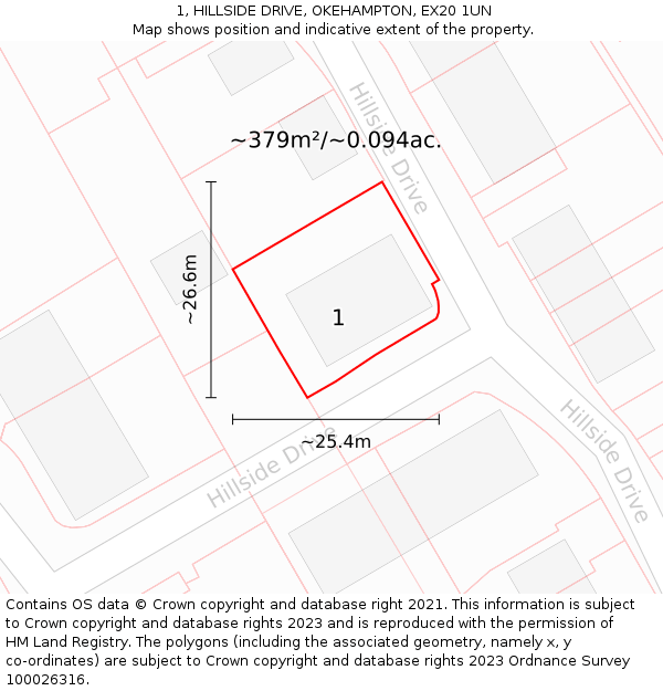 1, HILLSIDE DRIVE, OKEHAMPTON, EX20 1UN: Plot and title map