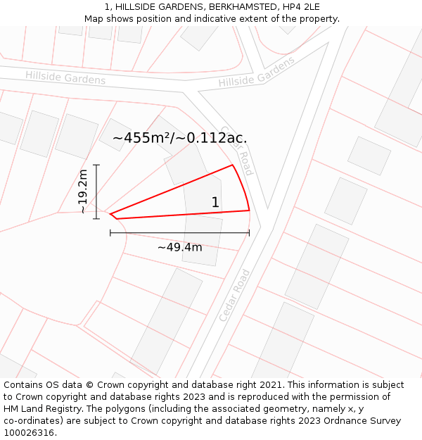 1, HILLSIDE GARDENS, BERKHAMSTED, HP4 2LE: Plot and title map