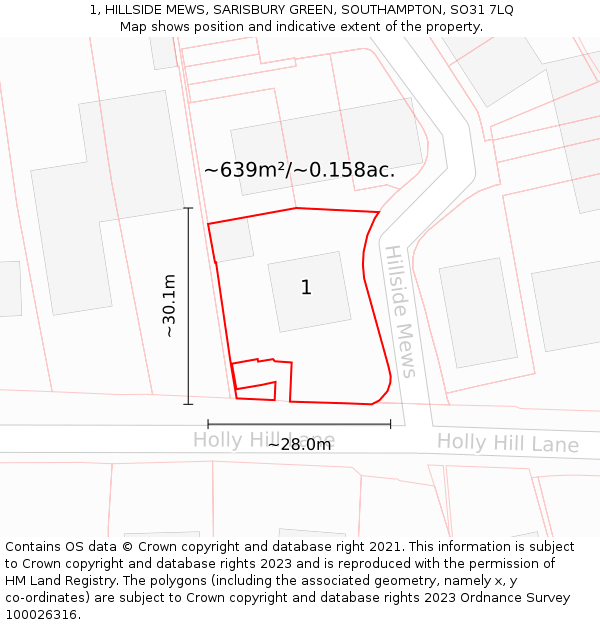 1, HILLSIDE MEWS, SARISBURY GREEN, SOUTHAMPTON, SO31 7LQ: Plot and title map