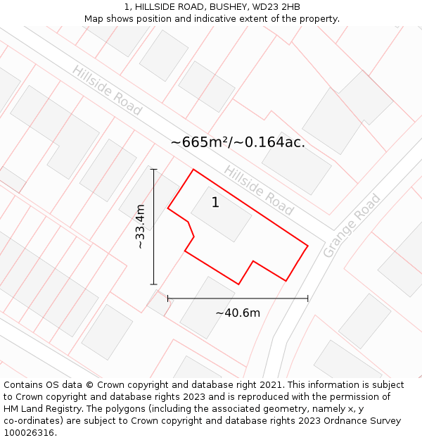 1, HILLSIDE ROAD, BUSHEY, WD23 2HB: Plot and title map