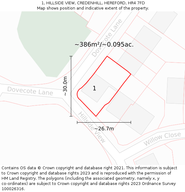 1, HILLSIDE VIEW, CREDENHILL, HEREFORD, HR4 7FD: Plot and title map