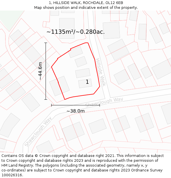1, HILLSIDE WALK, ROCHDALE, OL12 6EB: Plot and title map