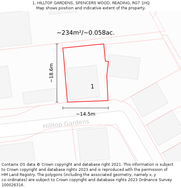 1, HILLTOP GARDENS, SPENCERS WOOD, READING, RG7 1HQ: Plot and title map