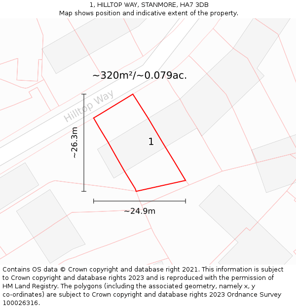 1, HILLTOP WAY, STANMORE, HA7 3DB: Plot and title map