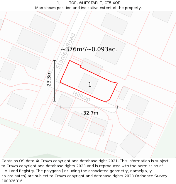 1, HILLTOP, WHITSTABLE, CT5 4QE: Plot and title map