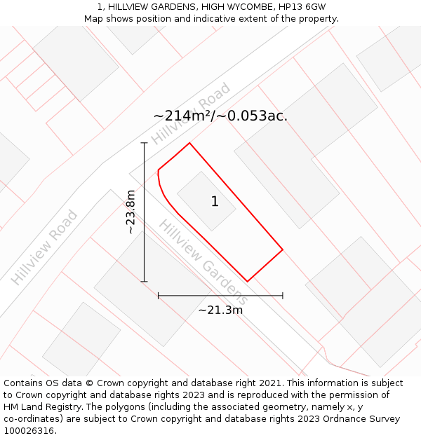 1, HILLVIEW GARDENS, HIGH WYCOMBE, HP13 6GW: Plot and title map