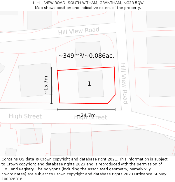 1, HILLVIEW ROAD, SOUTH WITHAM, GRANTHAM, NG33 5QW: Plot and title map