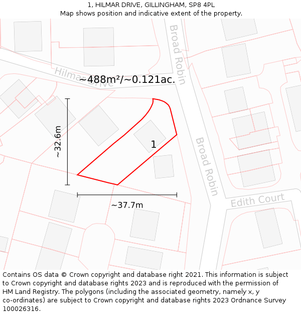 1, HILMAR DRIVE, GILLINGHAM, SP8 4PL: Plot and title map
