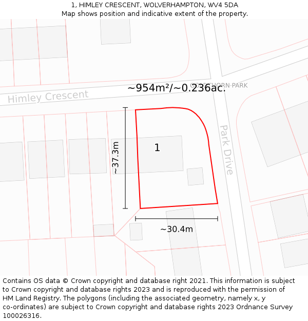 1, HIMLEY CRESCENT, WOLVERHAMPTON, WV4 5DA: Plot and title map