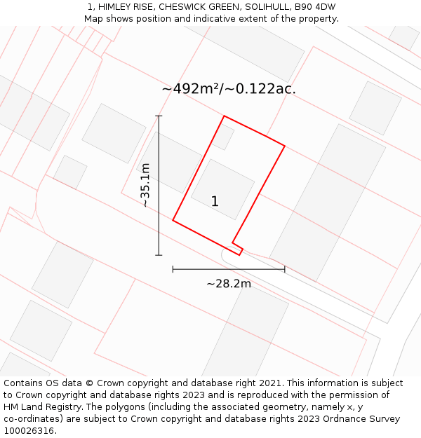 1, HIMLEY RISE, CHESWICK GREEN, SOLIHULL, B90 4DW: Plot and title map