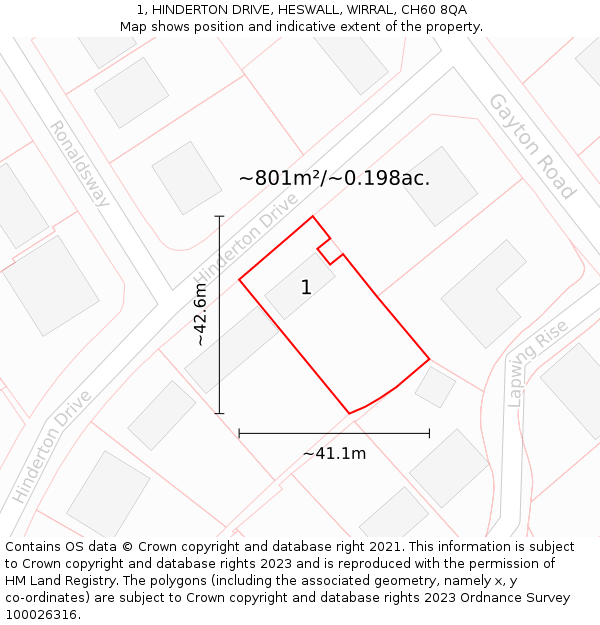 1, HINDERTON DRIVE, HESWALL, WIRRAL, CH60 8QA: Plot and title map