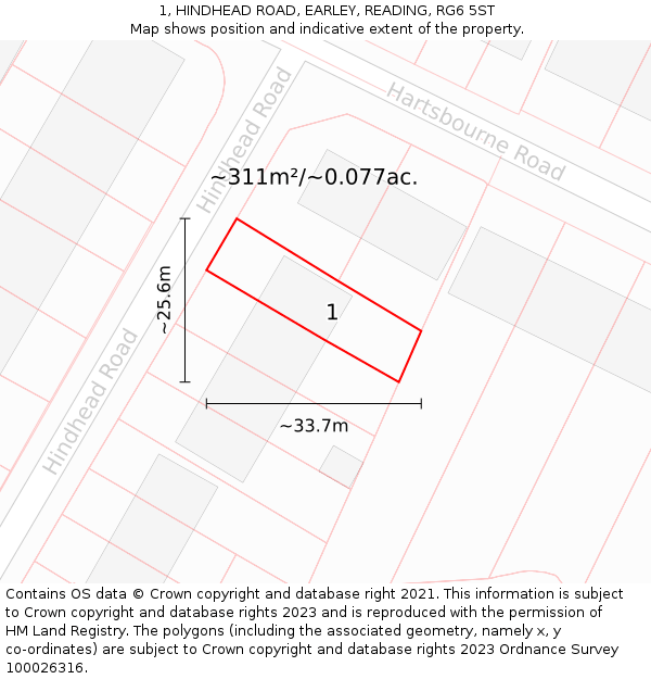 1, HINDHEAD ROAD, EARLEY, READING, RG6 5ST: Plot and title map