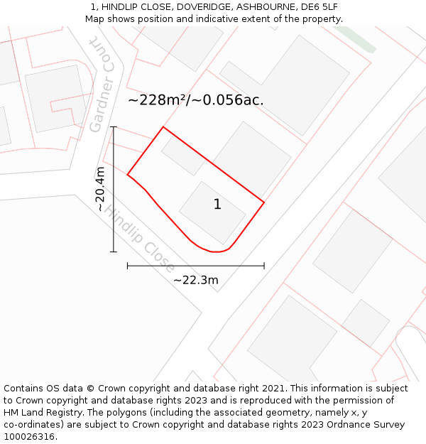 1, HINDLIP CLOSE, DOVERIDGE, ASHBOURNE, DE6 5LF: Plot and title map