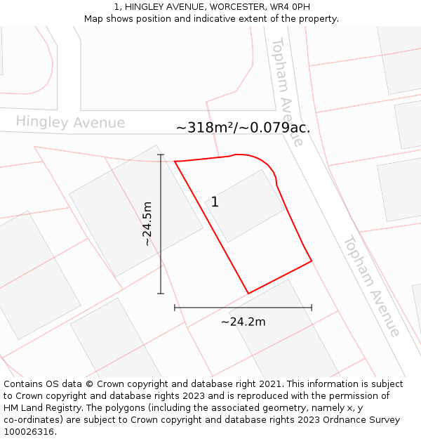 1, HINGLEY AVENUE, WORCESTER, WR4 0PH: Plot and title map