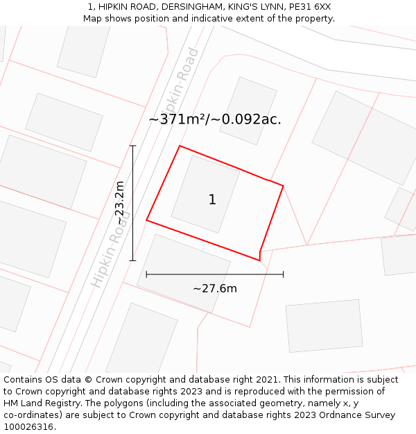 1, HIPKIN ROAD, DERSINGHAM, KING'S LYNN, PE31 6XX: Plot and title map