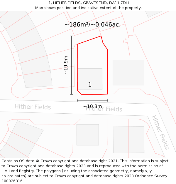 1, HITHER FIELDS, GRAVESEND, DA11 7DH: Plot and title map