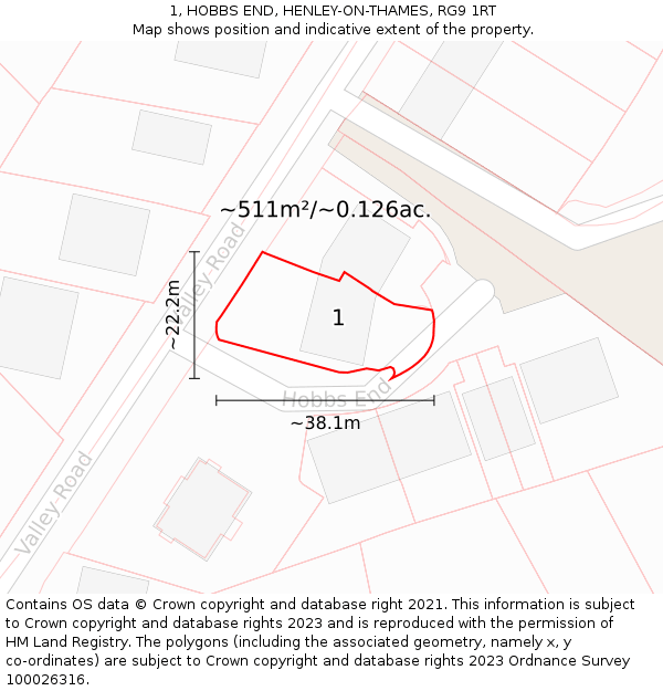 1, HOBBS END, HENLEY-ON-THAMES, RG9 1RT: Plot and title map