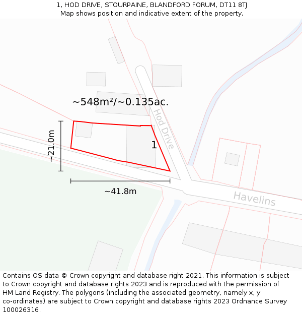 1, HOD DRIVE, STOURPAINE, BLANDFORD FORUM, DT11 8TJ: Plot and title map