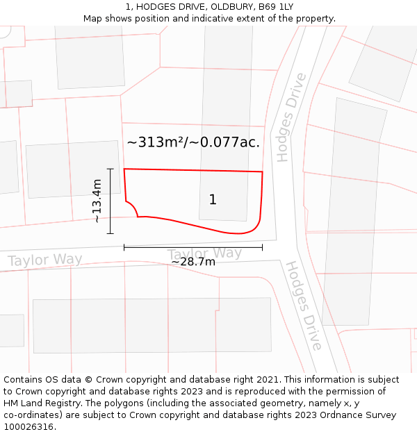 1, HODGES DRIVE, OLDBURY, B69 1LY: Plot and title map