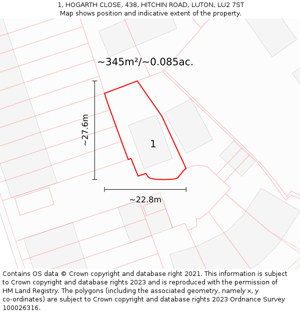 1, HOGARTH CLOSE, 438, HITCHIN ROAD, LUTON, LU2 7ST: Plot and title map