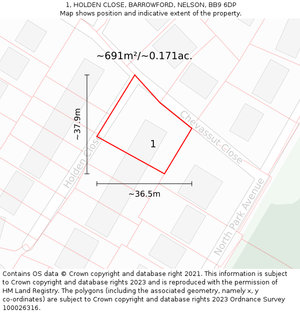 1, HOLDEN CLOSE, BARROWFORD, NELSON, BB9 6DP: Plot and title map