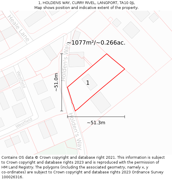 1, HOLDENS WAY, CURRY RIVEL, LANGPORT, TA10 0JL: Plot and title map