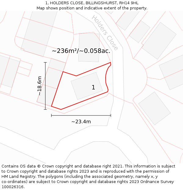 1, HOLDERS CLOSE, BILLINGSHURST, RH14 9HL: Plot and title map