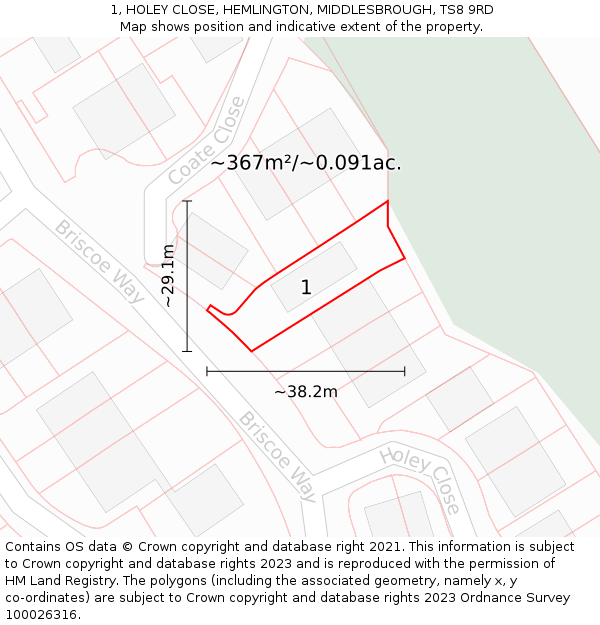 1, HOLEY CLOSE, HEMLINGTON, MIDDLESBROUGH, TS8 9RD: Plot and title map