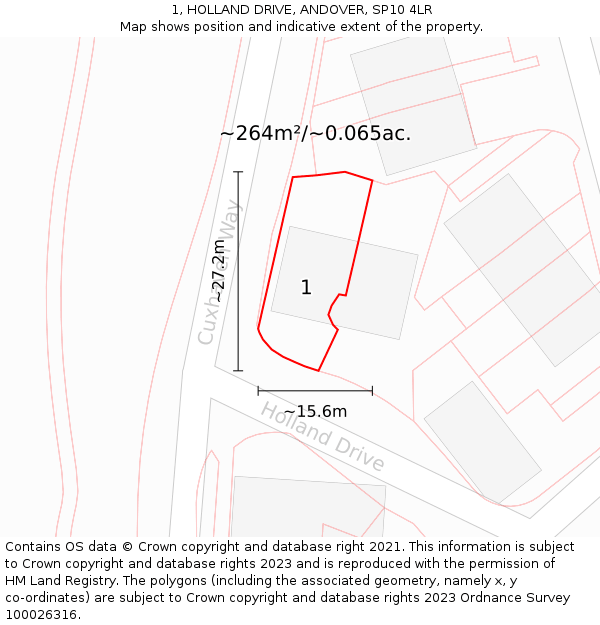 1, HOLLAND DRIVE, ANDOVER, SP10 4LR: Plot and title map