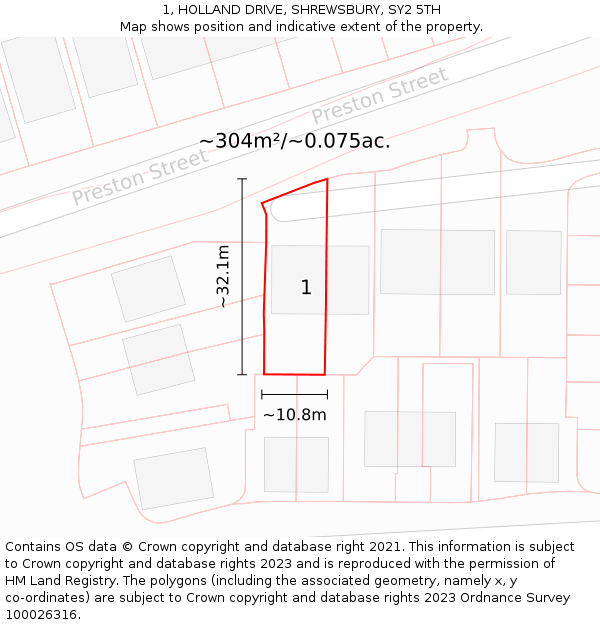 1, HOLLAND DRIVE, SHREWSBURY, SY2 5TH: Plot and title map